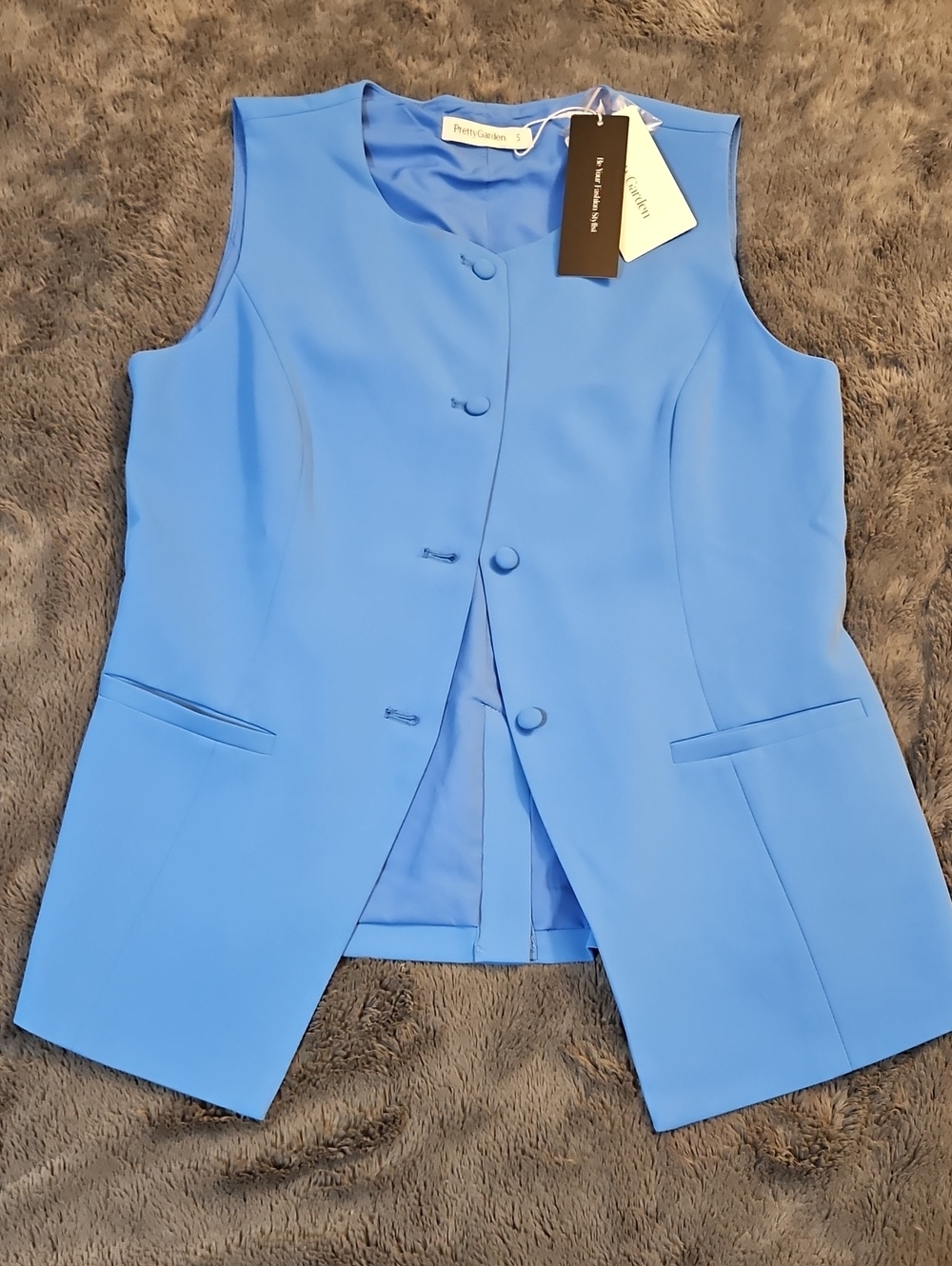 Pretty Garden Sophisticate Blue Sleeveless Tailored Vest